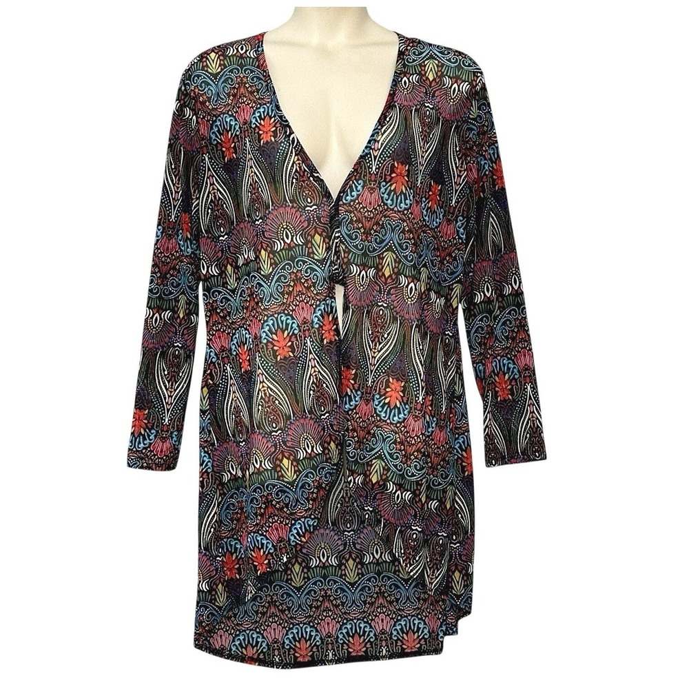 Sheer Mesh Womens Top Plus 3X Black Colorful Paisley Floral Layer Boho Hippie